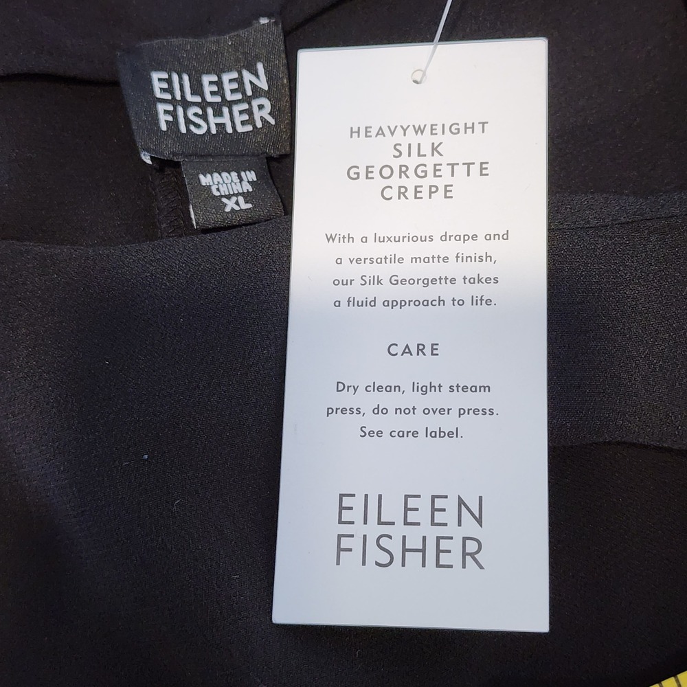 Eileen Fisher Silk Maxi‎ Dress Womens XL Black Georgette Crepe Flounce Hem NEW - Picture 8 of 11